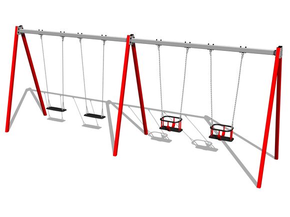 Leagăn cu lanţ cu patru locuri RH6412KR - roșu (înălțime liberă 1,5 m)