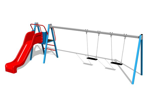 Leagăn cu lanț cu două locuri cu un tobogan RH6251KB - albastru (înălțime de cădere 1 m)