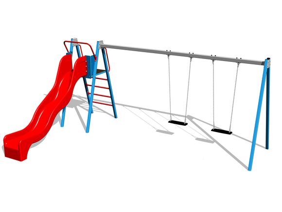 Leagăn cu lanț cu două locuri cu un tobogan RH6251KB - albastru (înălțime de cădere 1,5 m)