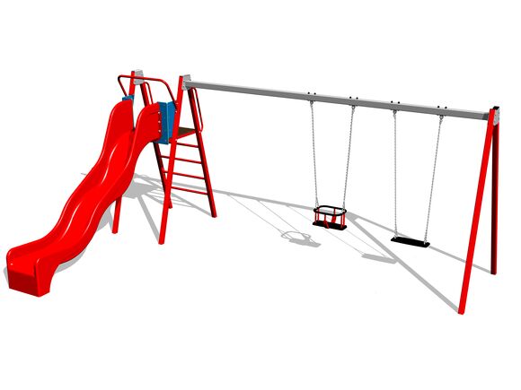 Leagăn cu lanț cu două locuri cu un tobogan RH6252KR - roșu (înălțime de cădere 1,5 m)