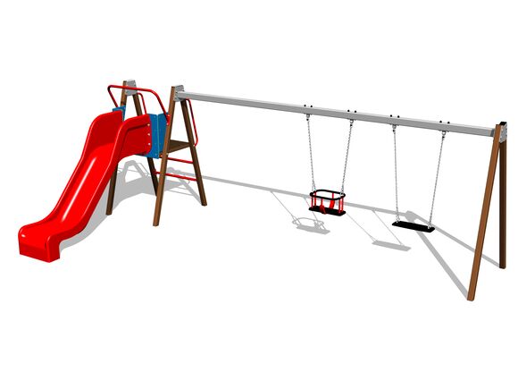 Leagăn cu lanț cu două locuri cu un tobogan RH6252KW - maro (înălțime de cădere 1 m)