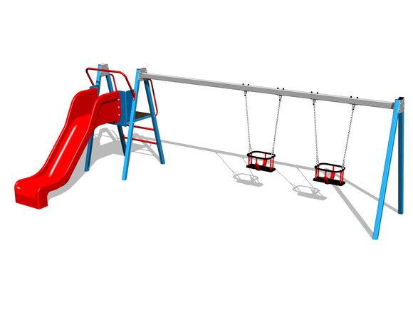 Leagăn cu lanț cu două locuri cu un tobogan RH6253KB - albastru (înălțime de cădere 1 m)