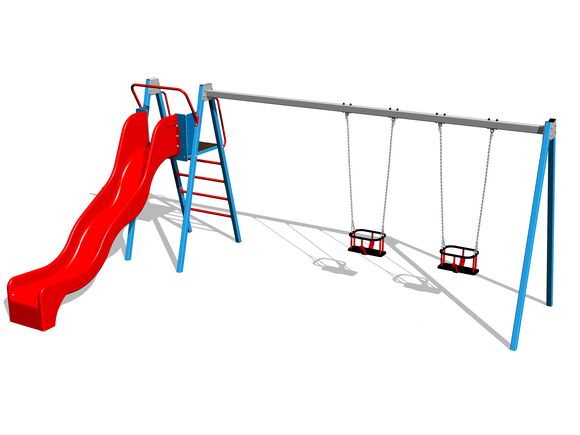 Leagăn cu lanț cu două locuri cu un tobogan RH6253KB - albastru (înălțime de cădere 1,5 m)