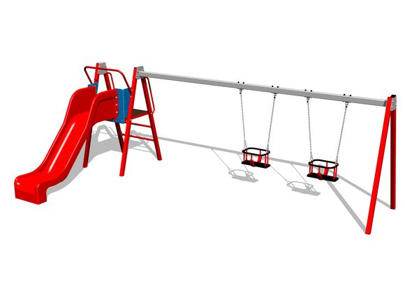 Leagăn cu lanț cu două locuri cu un tobogan RH6253KR - roșu (înălțime de cădere 1 m)