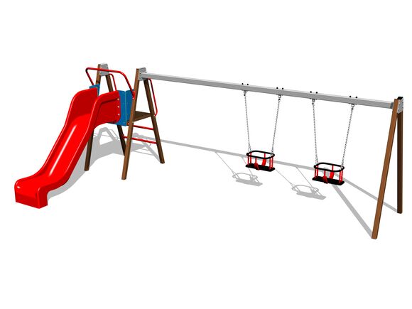 Leagăn cu lanț cu două locuri cu un tobogan RH6253KW - maro (înălțime de cădere 1 m)