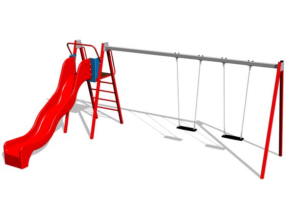 Leagăn cu lanț cu două locuri cu un tobogan RH6251KR - roșu (înălțime de cădere 1,5 m)