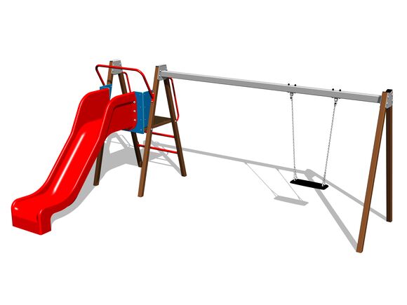 Leagăn cu lanţ şi tobogan RH6151KW - maro (înălțime de cădere 1 m)