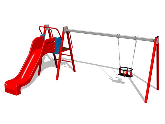 Leagăn cu lanţ şi tobogan RH6152KR - roșu (înălțime de cădere 1 m)