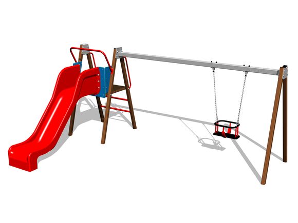 Leagăn cu lanţ şi tobogan RH6152KW - maro (înălțime de cădere 1 m)