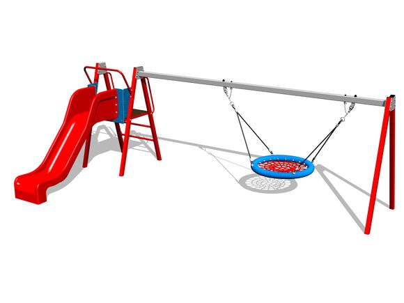 Leagăn cu lanţ tip Scoică cu tobogan RH6180KR - roșu (1 m)