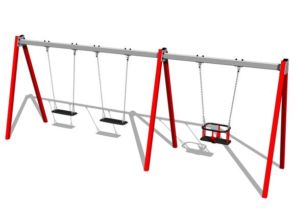 Leagăn cu lanț cu trei locuri RH6312KR - roșu (înălțime liberă 1,0 m)