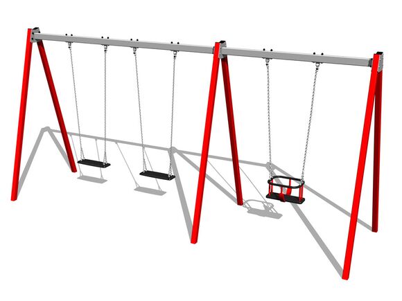 Leagăn cu lanț cu trei locuri RH6312KR - roșu (înălțime liberă 1,5 m)