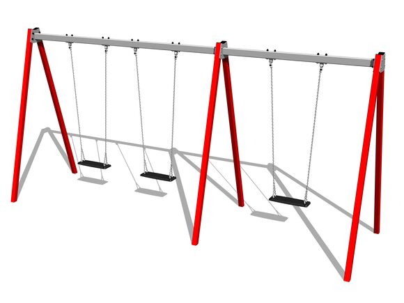 Leagăn cu lanț cu trei locuri RH6311KR - roșu (înălțime liberă 1,5 m)