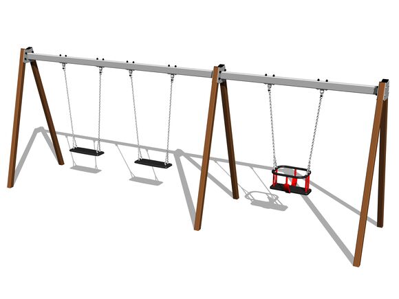 Leagăn cu lanț cu trei locuri RH6312KW - maro (înălțime liberă 1,0 m)