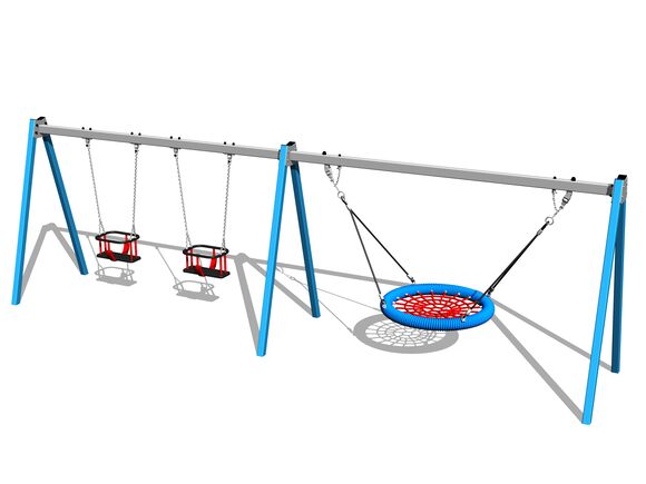 Leagăn cu lanț cu trei locuri RH6323KB - albastru (înălțime de cădere 1 m)