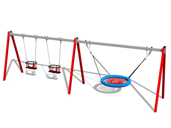 Leagăn cu lanț cu trei locuri RH6323KR - roșu (înălțime de cădere 1 m)