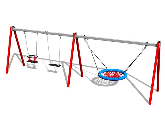 Leagăn cu lanț cu trei locuri RH6322KR - roșu (înălțime de cădere 1 m)