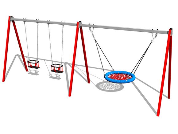 Leagăn cu lanț cu trei locuri RH6323KR - roșu (înălțime de cădere 1,5 m)