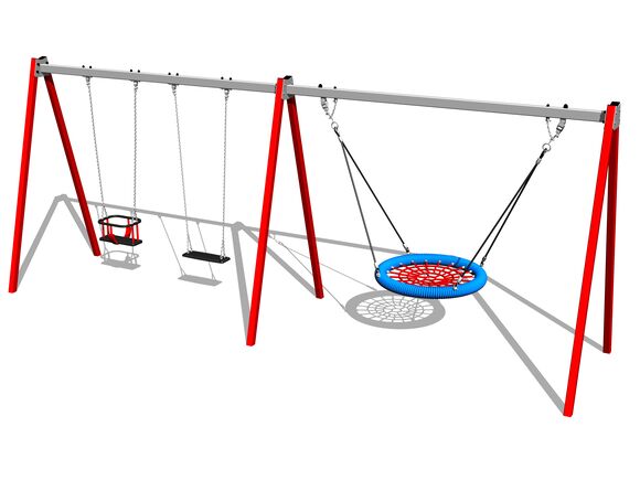 Leagăn cu lanț cu trei locuri RH6322KR - roșu (înălțime de cădere 1,5 m)