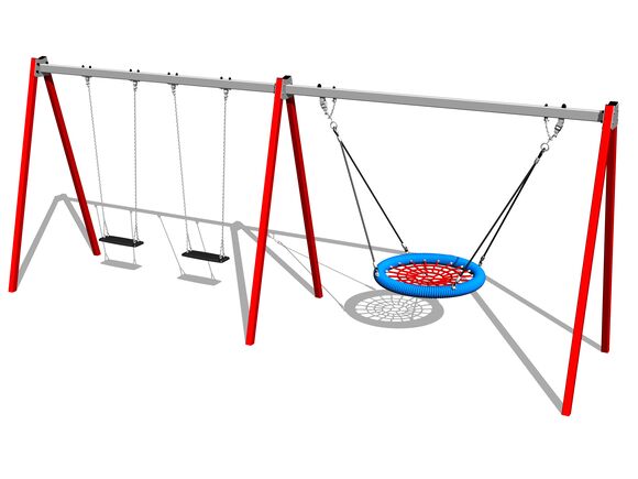 Leagăn cu lanț cu trei locuri RH6321KR - roșu (înălțime de cădere 1,5 m)