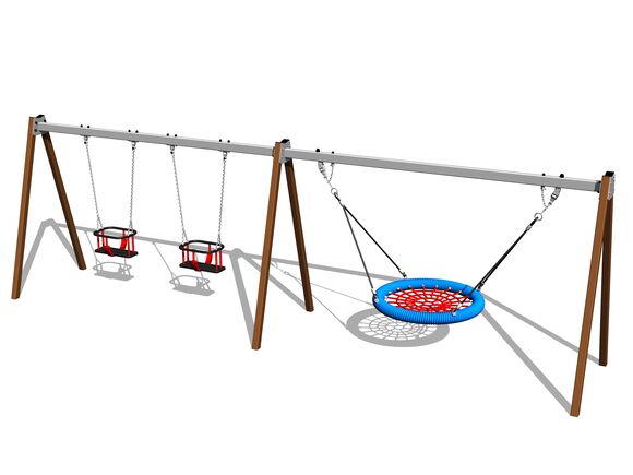 Leagăn cu lanț cu trei locuri RH6323KW - maro (înălțime de cădere 1 m)