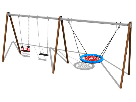 Leagăn cu lanț cu trei locuri RH6322KW - maro (înălțime de cădere 1,5 m)