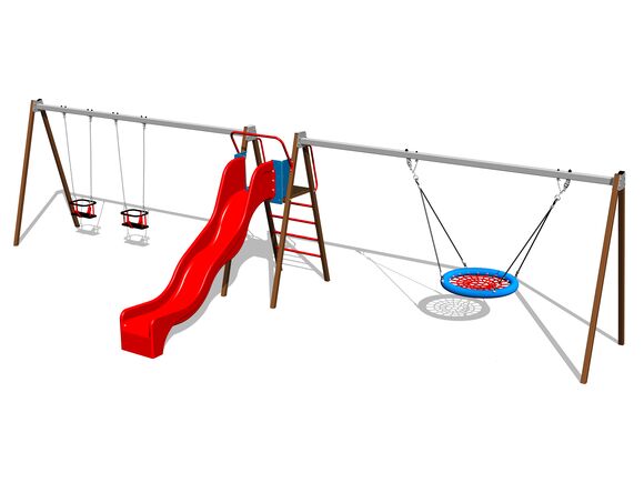 Leagăn cu trei locuri cu tobogan RH6383KW - maro (1,5 m)